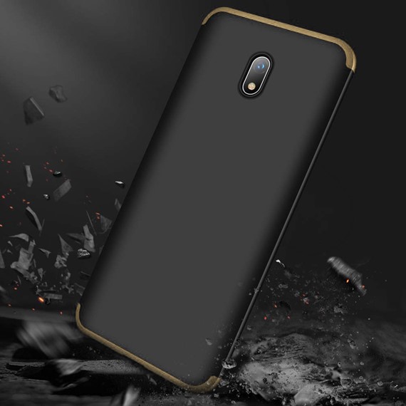 Microsonic Xiaomi Redmi 8A Kılıf Double Dip 360 Protective Siyah Gold 5