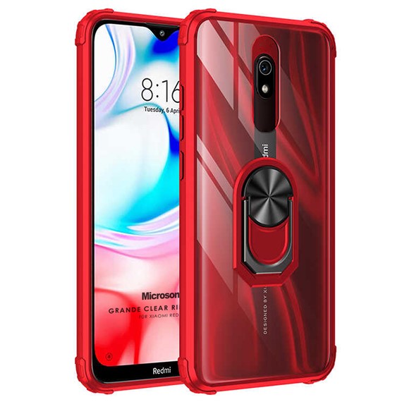 Microsonic Xiaomi Redmi 8A Kılıf Grande Clear Ring Holder Kırmızı 1