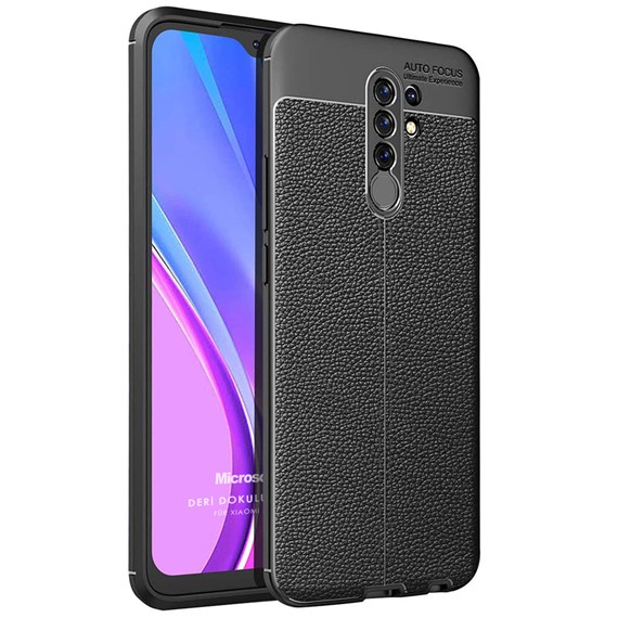 Microsonic Xiaomi Redmi 9 Kılıf Deri Dokulu Silikon Siyah 1