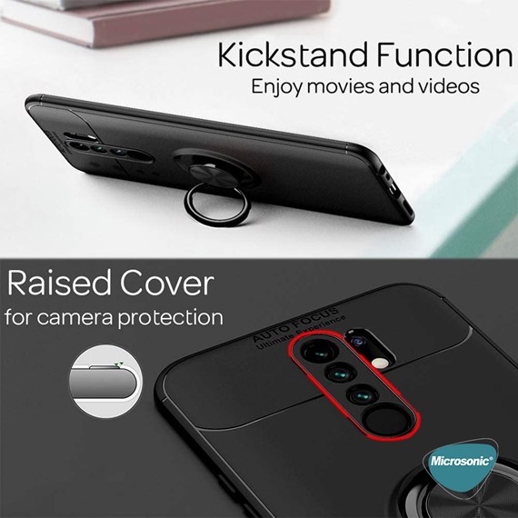 Microsonic Xiaomi Redmi 9 Kılıf Kickstand Ring Holder Kırmızı 5