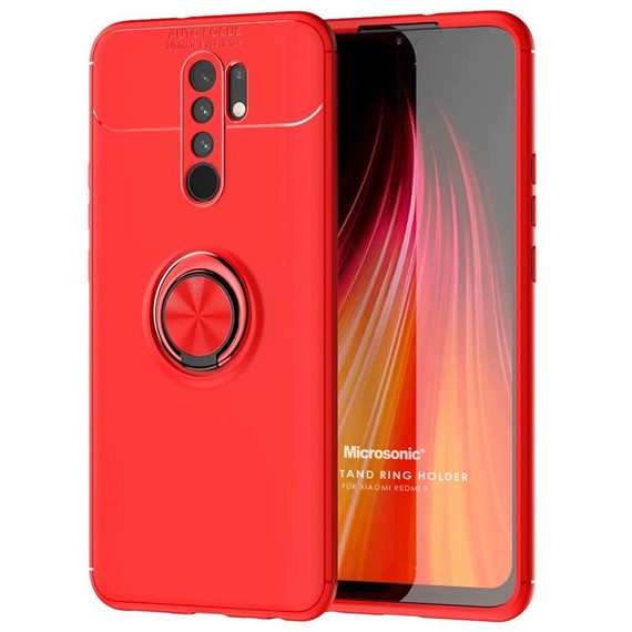 Microsonic Xiaomi Redmi 9 Kılıf Kickstand Ring Holder Kırmızı 1