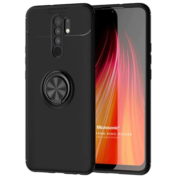 Microsonic Xiaomi Redmi 9 Kılıf Kickstand Ring Holder Siyah 1