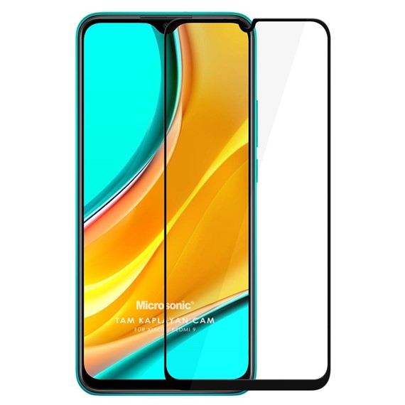 Microsonic Xiaomi Redmi 9 Tam Kaplayan Temperli Cam Ekran Koruyucu Siyah 1