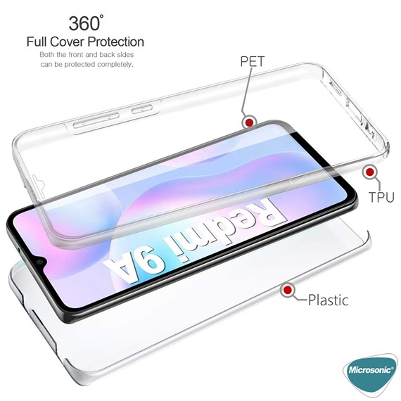 Microsonic Xiaomi Redmi 9A Kılıf 6 Tarafı Tam Full Koruma 360 Clear Soft Şeffaf 2