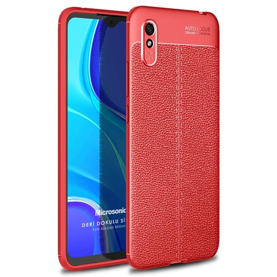 Microsonic Xiaomi Redmi 9A Kılıf Deri Dokulu Silikon Kırmızı 1