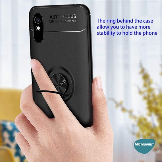 Microsonic Xiaomi Redmi 9A Kılıf Kickstand Ring Holder Lacivert 4