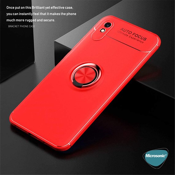 Microsonic Xiaomi Redmi 9A Kılıf Kickstand Ring Holder Siyah Rose 5