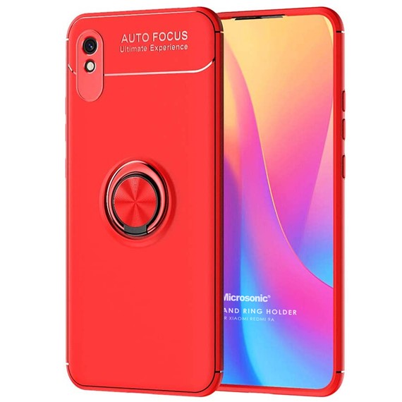 Microsonic Xiaomi Redmi 9A Kılıf Kickstand Ring Holder Kırmızı 1