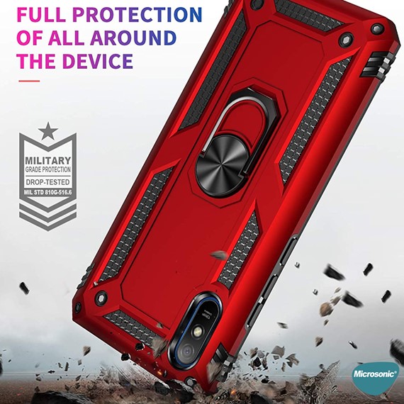 Microsonic Xiaomi Redmi 9A Kılıf Military Ring Holder Kırmızı 3