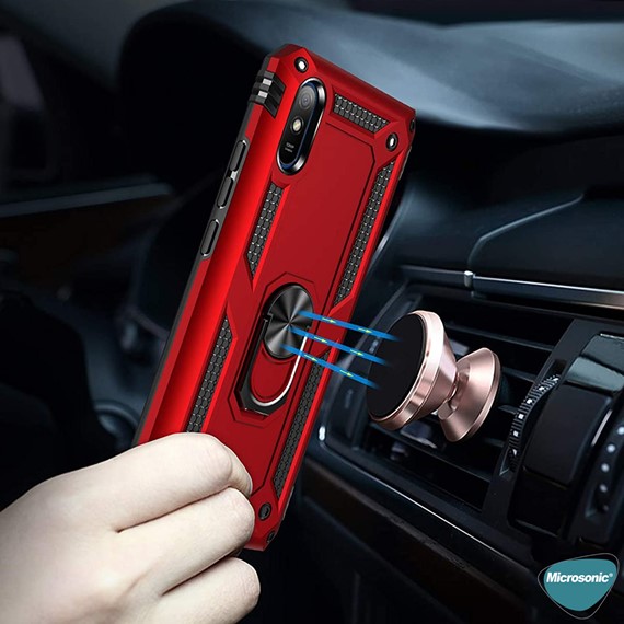 Microsonic Xiaomi Redmi 9A Kılıf Military Ring Holder Gümüş 4