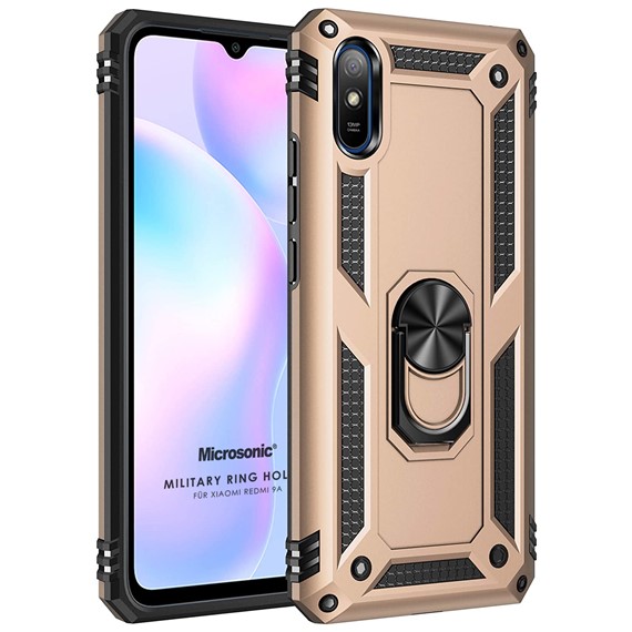 Microsonic Xiaomi Redmi 9A Kılıf Military Ring Holder Gold 1