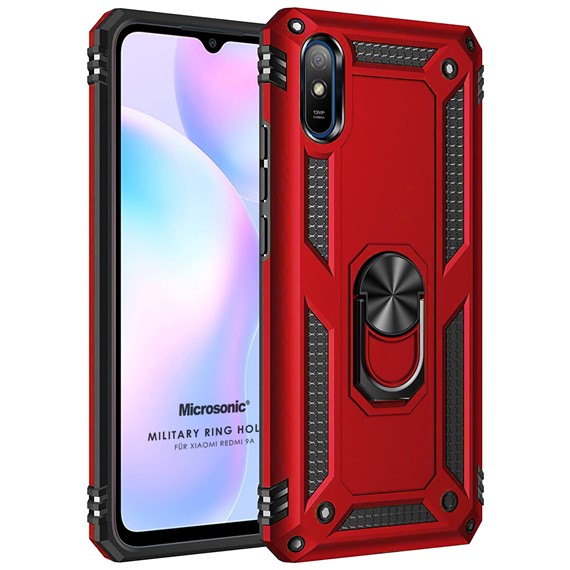 Microsonic Xiaomi Redmi 9A Kılıf Military Ring Holder Kırmızı 1