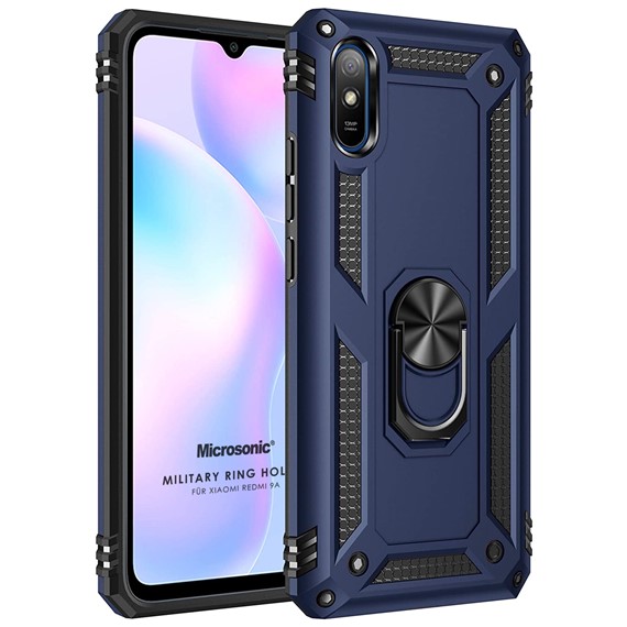 Microsonic Xiaomi Redmi 9A Kılıf Military Ring Holder Lacivert 1