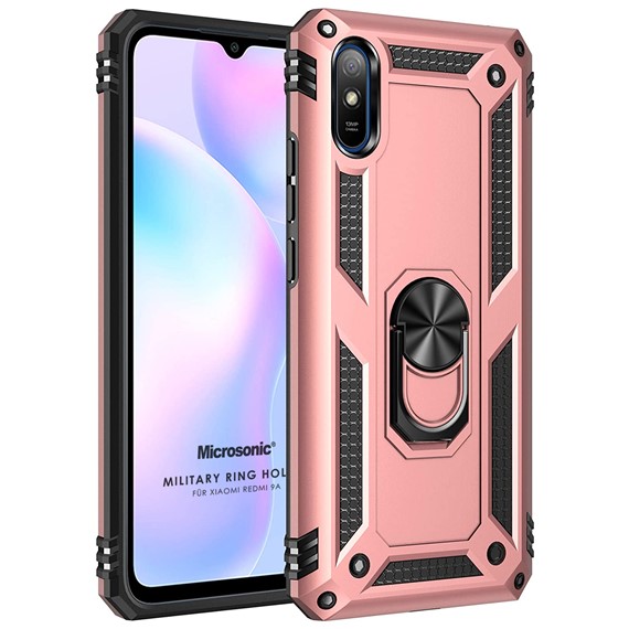 Microsonic Xiaomi Redmi 9A Kılıf Military Ring Holder Rose Gold 1