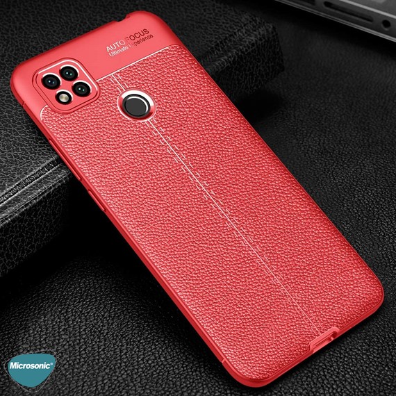 Microsonic Xiaomi Redmi 10A Kılıf Deri Dokulu Silikon Kırmızı 3