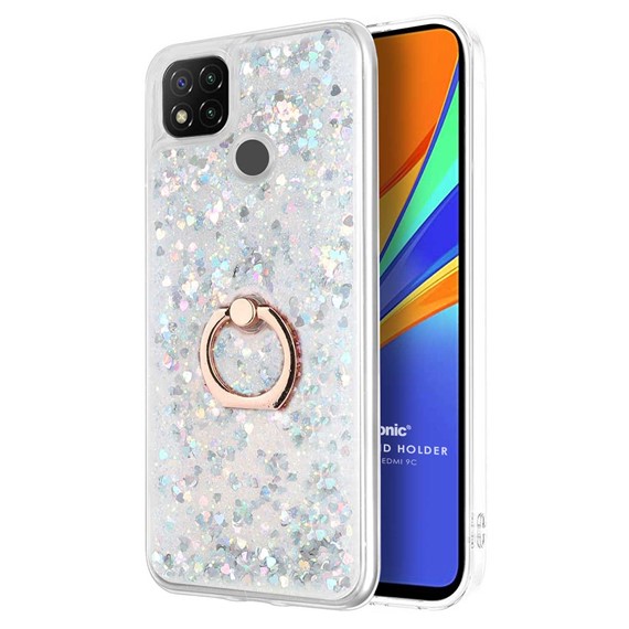 Microsonic Xiaomi Redmi 9C Kılıf Glitter Liquid Holder Gümüş 1