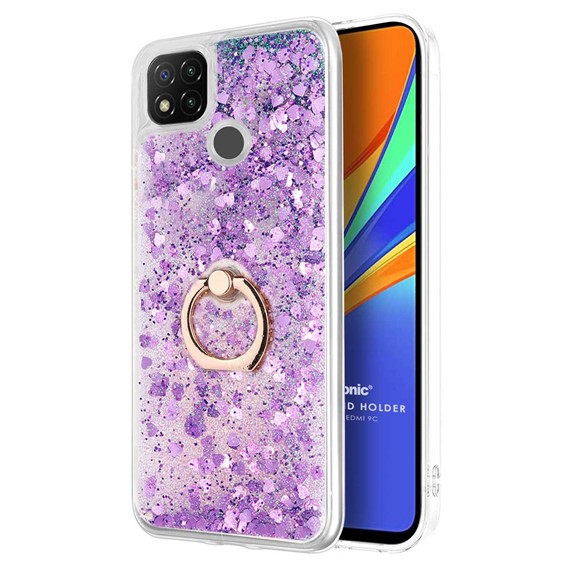 Microsonic Xiaomi Redmi 9C Kılıf Glitter Liquid Holder Mor 1