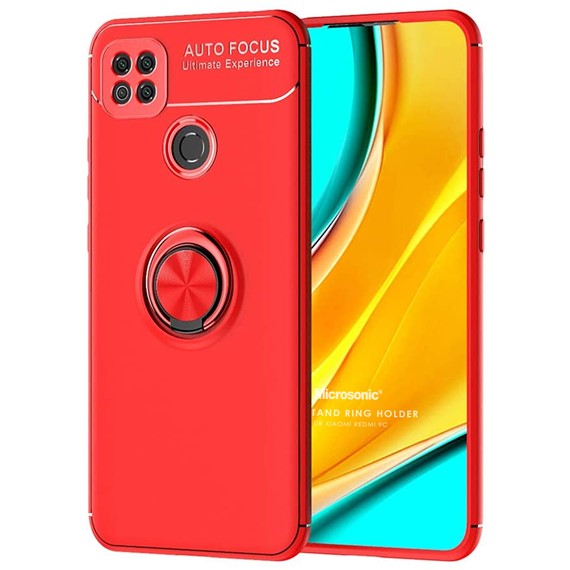 Microsonic Xiaomi Redmi 9C Kılıf Kickstand Ring Holder Kırmızı 1