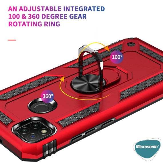 Microsonic Xiaomi Redmi 10A Kılıf Military Ring Holder Kırmızı 4