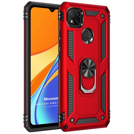 Microsonic Xiaomi Redmi 9C Kılıf Military Ring Holder Kırmızı 1