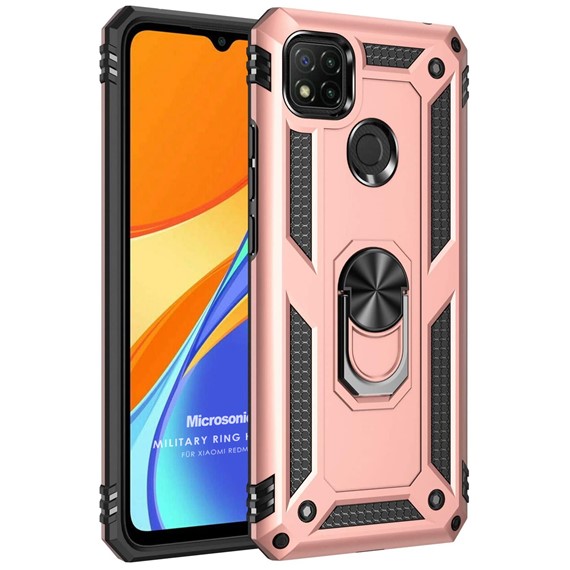 Microsonic Xiaomi Redmi 9C Kılıf Military Ring Holder Rose Gold 1