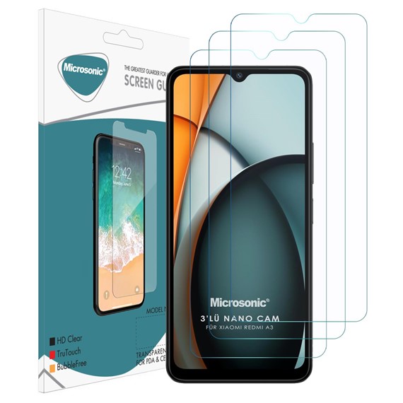 Microsonic Xiaomi Redmi A3 Screen Protector Nano Glass Cam Ekran Koruyucu 3 lü Paket 2