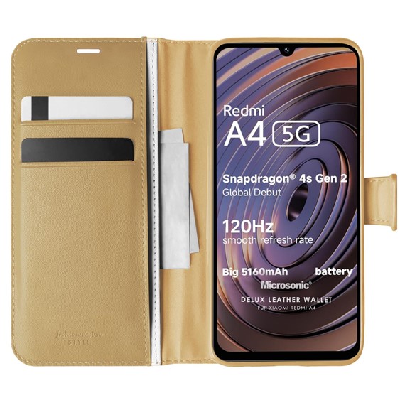 Microsonic Xiaomi Redmi A4 Kılıf Delux Leather Wallet Gold 1