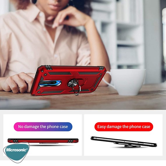 Microsonic Xiaomi Redmi K30 Kılıf Military Ring Holder Kırmızı 4