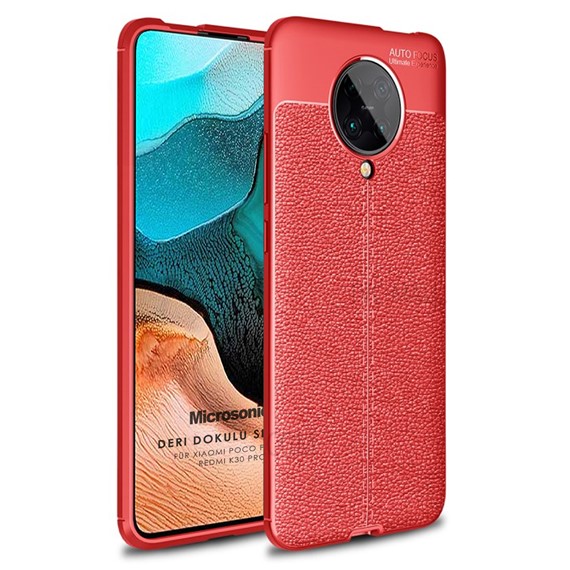 Microsonic Xiaomi Poco F2 Pro Kılıf Deri Dokulu Silikon Kırmızı 1