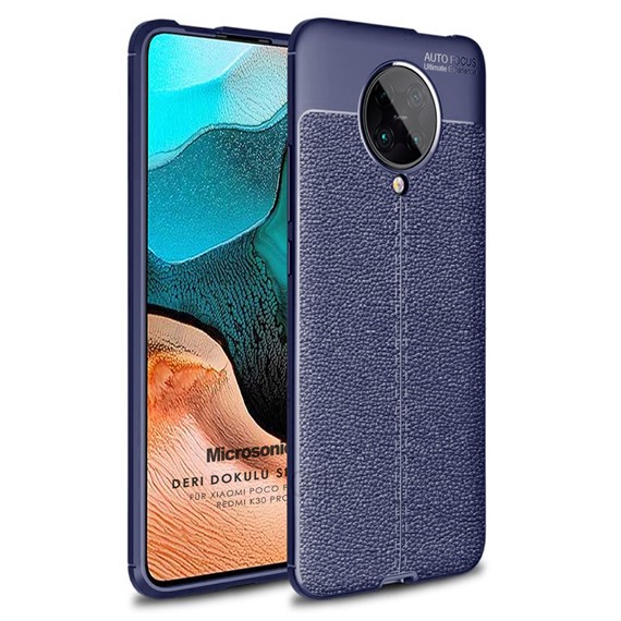 Microsonic Xiaomi Redmi K30 Pro Kılıf Deri Dokulu Silikon Lacivert 1