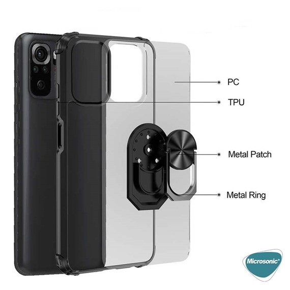 Microsonic Xiaomi Poco M5s Kılıf Grande Clear Ring Holder Siyah 5