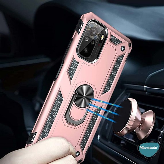 Microsonic Xiaomi Redmi Note 10S Kılıf Military Ring Holder Rose Gold 4