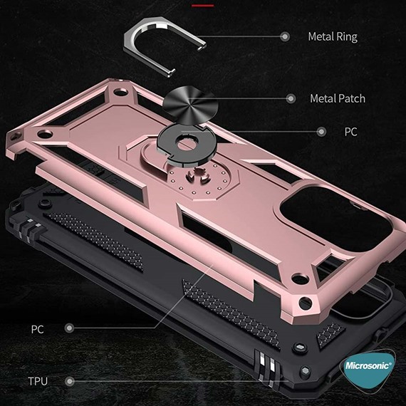 Microsonic Xiaomi Poco M5s Kılıf Military Ring Holder Gümüş 5