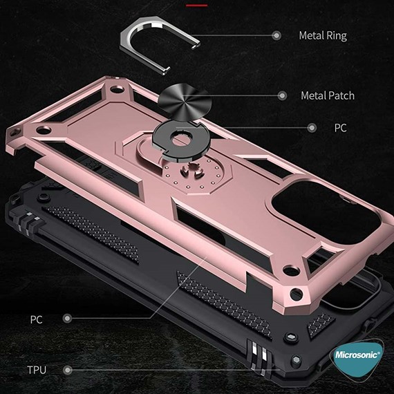 Microsonic Xiaomi Redmi Note 10S Kılıf Military Ring Holder Rose Gold 5