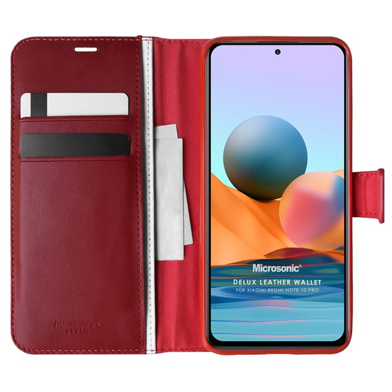 Microsonic Xiaomi Redmi Note 10 Pro Kılıf Delux Leather Wallet Kırmızı 1