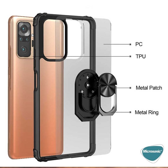 Microsonic Xiaomi Redmi Note 10 Pro Max Kılıf Grande Clear Ring Holder Kırmızı 5