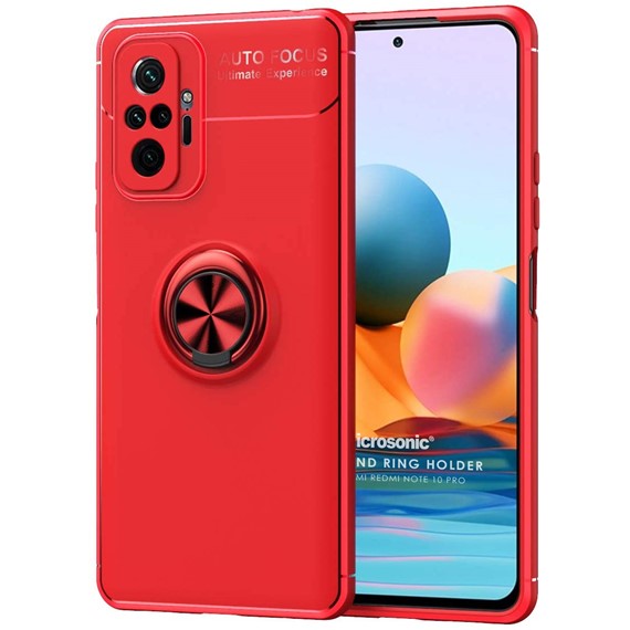 Microsonic Xiaomi Redmi Note 10 Pro Max Kılıf Kickstand Ring Holder Kırmızı 1