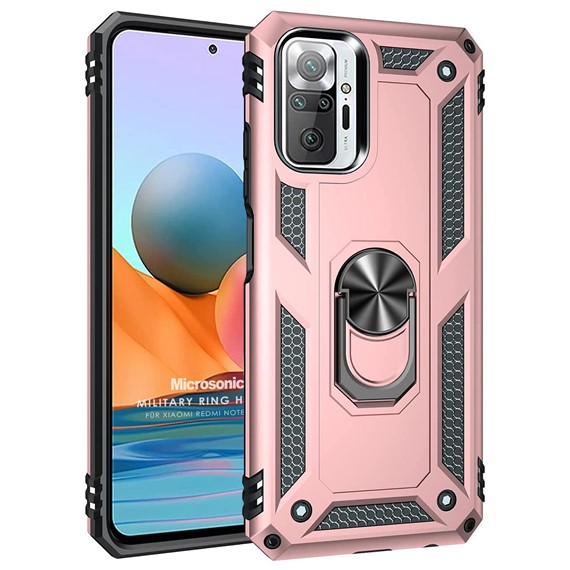 Microsonic Xiaomi Redmi Note 10 Pro Max Kılıf Military Ring Holder Rose Gold 1