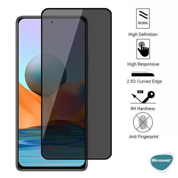 Microsonic Xiaomi Redmi Note 10 5G Privacy 5D Gizlilik Filtreli Cam Ekran Koruyucu Siyah 3