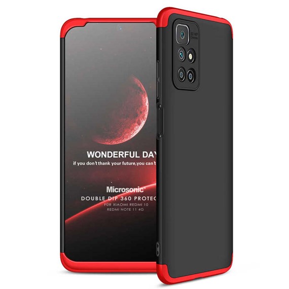 Microsonic Xiaomi Redmi Note 11 4G Kılıf Double Dip 360 Protective Siyah Kırmızı 1