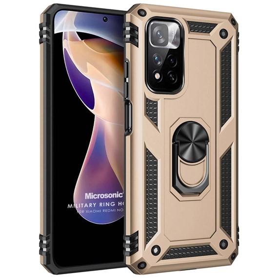 Microsonic Xiaomi Redmi Note 11 Pro Plus Kılıf Military Ring Holder Gold 1