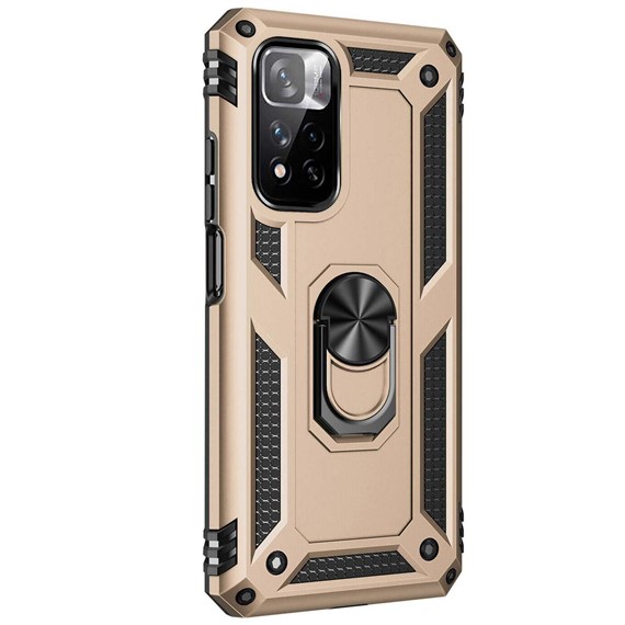Microsonic Xiaomi Redmi Note 11 Pro Plus Kılıf Military Ring Holder Gold 2