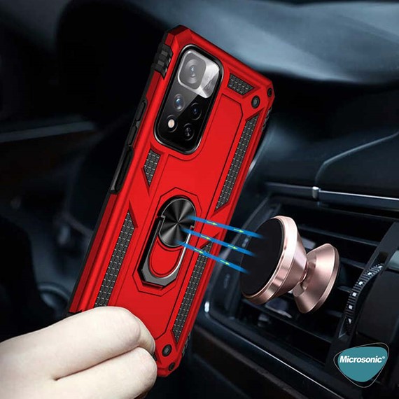 Microsonic Xiaomi Redmi Note 11T Kılıf Military Ring Holder Gümüş 3