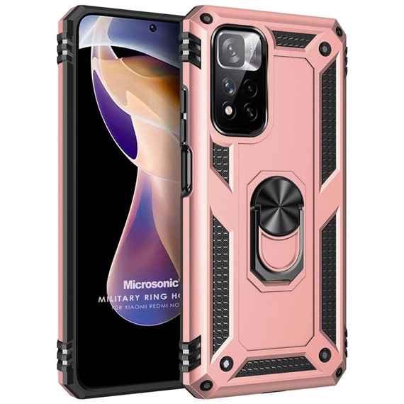 Microsonic Xiaomi Redmi Note 11 Pro Kılıf Military Ring Holder Rose Gold 1