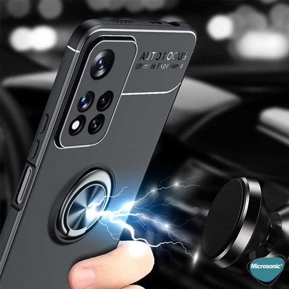 Microsonic Xiaomi Redmi Note 11 Pro Plus Kılıf Kickstand Ring Holder Lacivert 3