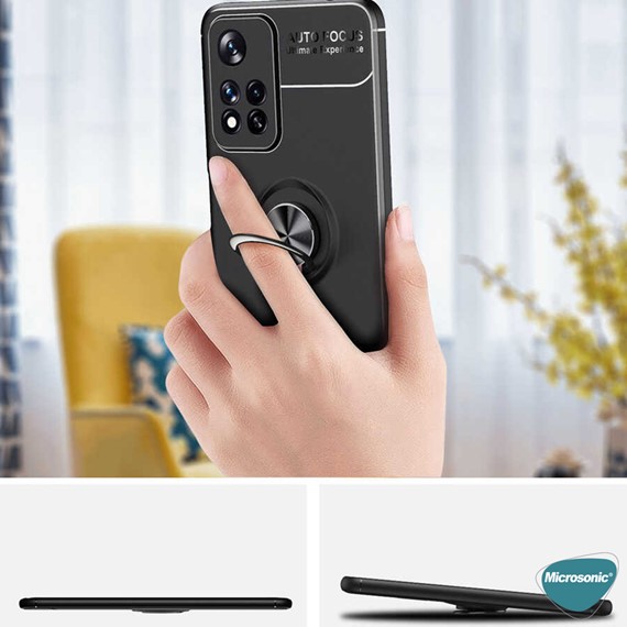 Microsonic Xiaomi Redmi Note 11 Pro Plus Kılıf Kickstand Ring Holder Lacivert 7