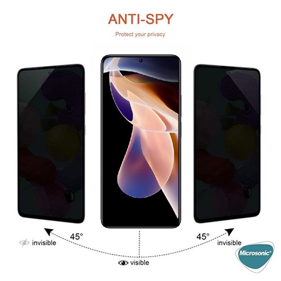 Microsonic Xiaomi Redmi Note 11 Pro Plus Privacy 5D Gizlilik Filtreli Cam Ekran Koruyucu Siyah 2