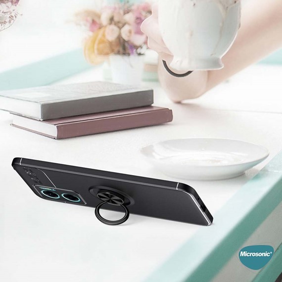 Microsonic Xiaomi Redmi 10 5G Kılıf Kickstand Ring Holder Siyah 4