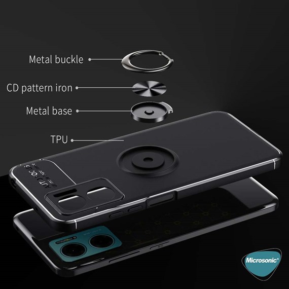 Microsonic Xiaomi Redmi 10 5G Kılıf Kickstand Ring Holder Siyah 5