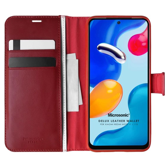Microsonic Xiaomi Redmi Note 11S Kılıf Delux Leather Wallet Kırmızı 1